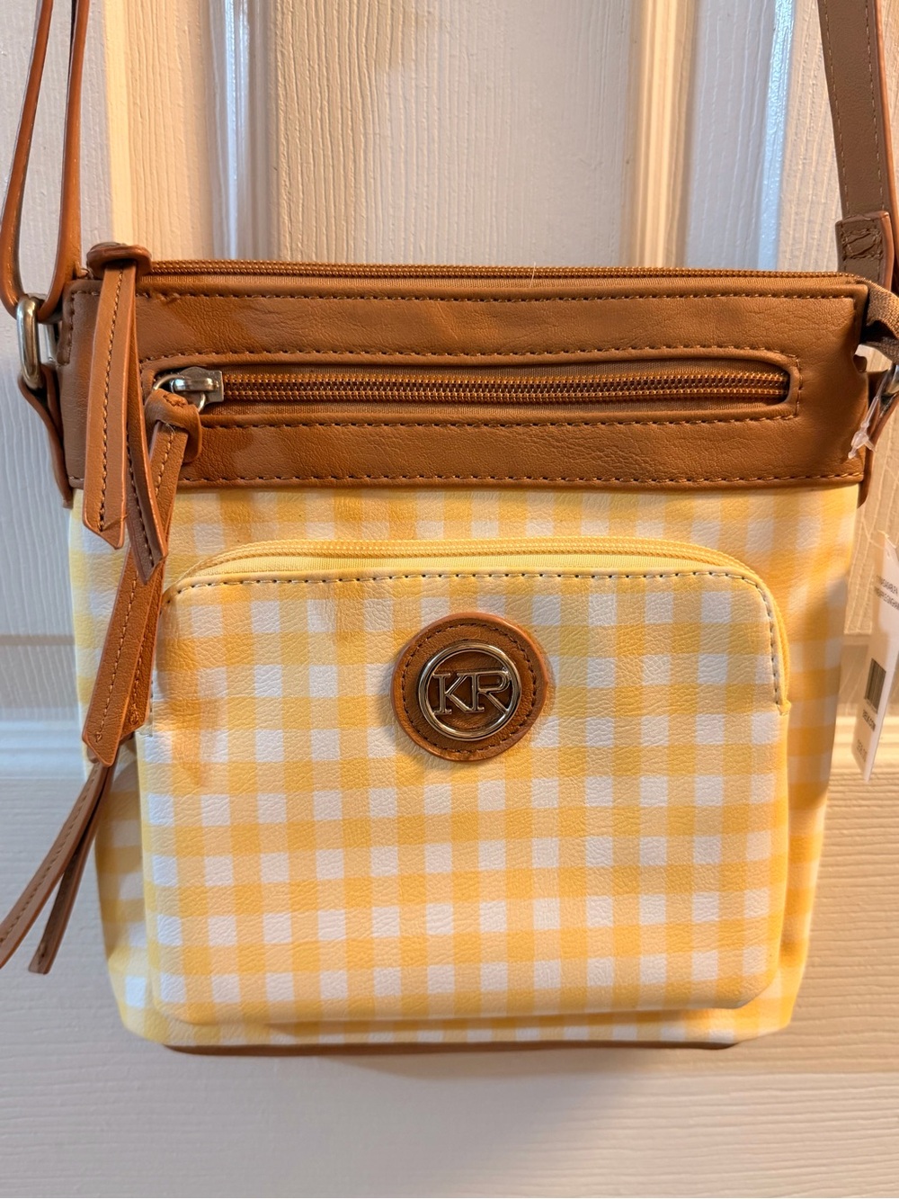 Kim Rogers Yellow Gingham Crossbody with Tan Trim